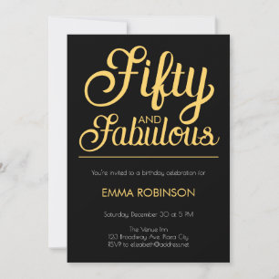 Gold and Black "Fifty and Fabulous" 50th Birthday Invitation