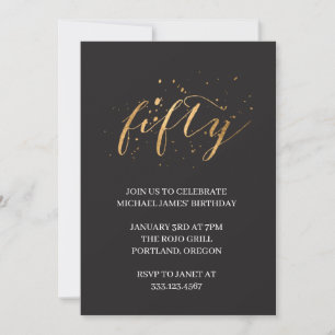 Gold and Black Fifty Birthday Invitation