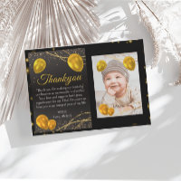 Gold and Black First Birthday photo thank you card