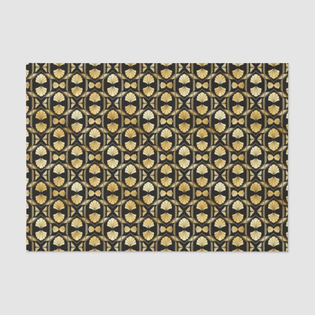 Gold and Black Floral Art Deco Pattern Tissue Paper (Front)