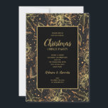 Gold and Black Floral Christmas Party Invitation<br><div class="desc">Gold poinsettias,  holly leaves and berries on a black background,  your party information is featured in chic gold lettering on these Christmas holiday party invitations,  perfect for any event. MATCHING items in our collection.</div>