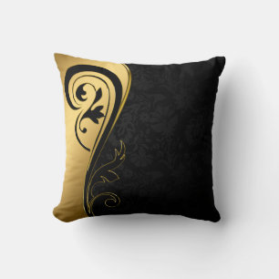 Gold and Black Floral Design Cushion