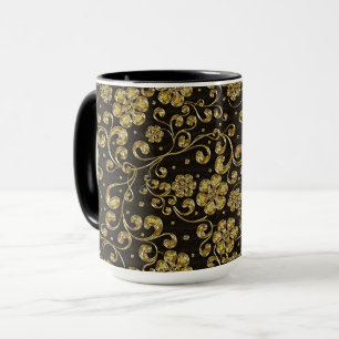 Gold and Black Floral Pattern Mug