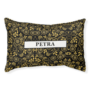 Gold and Black Floral Pattern Pet Bed