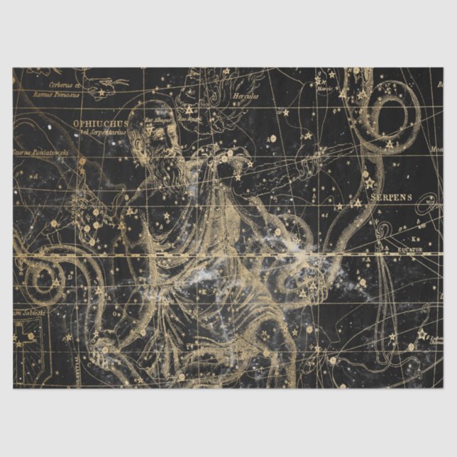 Gold and Black Galaxy Star Map Series Design 5 Tissue Paper (Front)