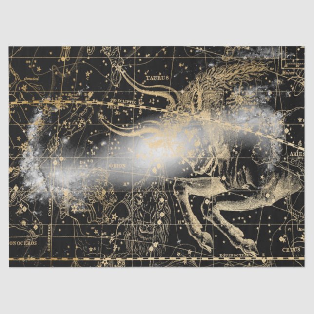 Gold and Black Galaxy Star Map Series Design 7 Tissue Paper (Front)