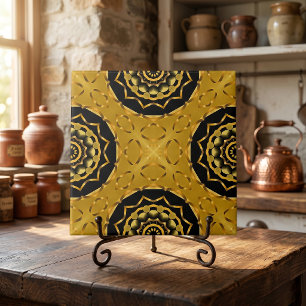 Gold and Black Geometric Arabesque Moroccan Tile