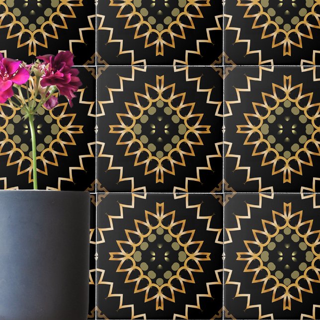 Gold and Black Geometric Ethnic Oriental Arabesque Tile (Creator Uploaded)