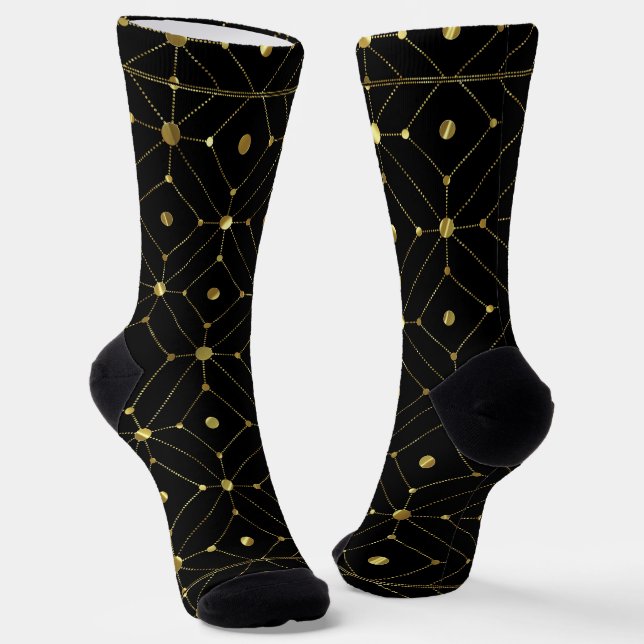 Gold and black geometric pattern socks (Angled)