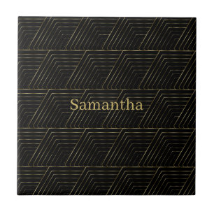 Gold And Black Geometric Repeat Pattern Tile