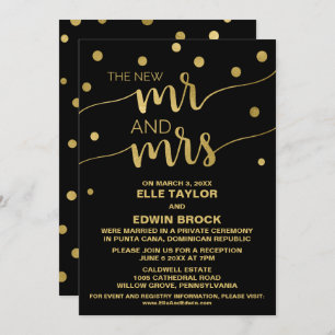 Gold and Black Glam Elopement Reception Invitation