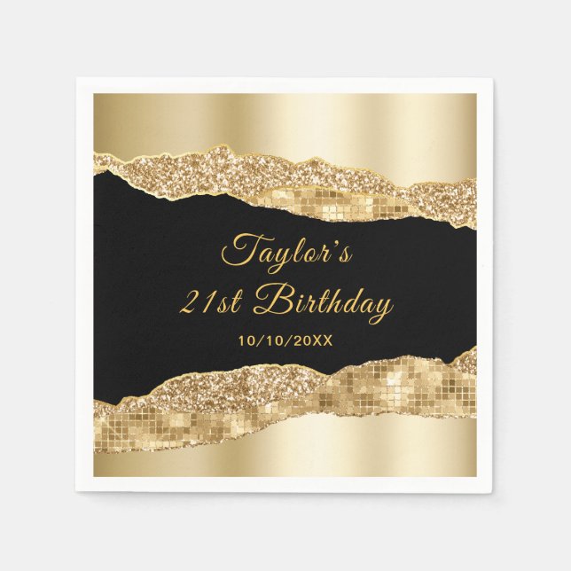 Gold and Black Glam Tears Birthday Party Napkin (Front)