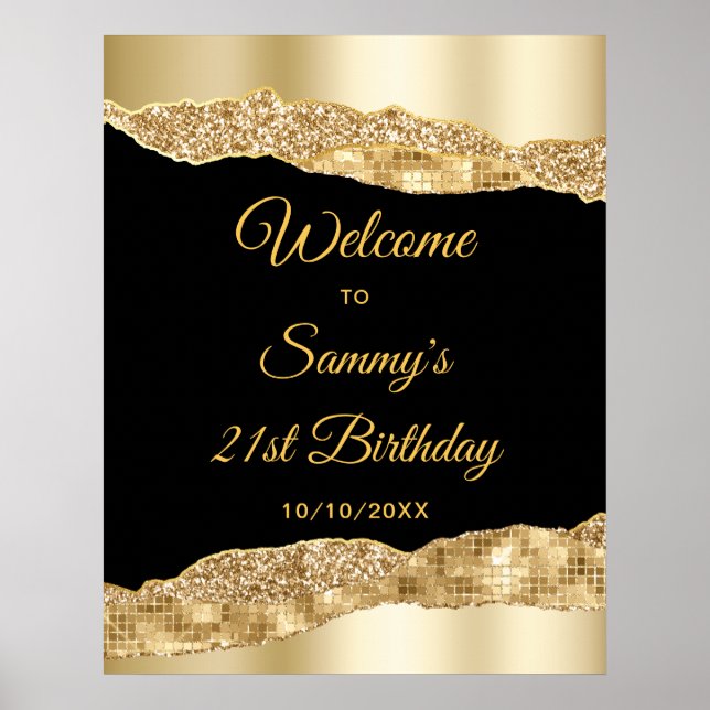 Gold and Black Glam Tears Birthday Welcome Poster (Front)