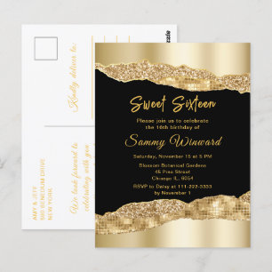 Gold and Black Glam Tears Sweet Sixteen Postcard