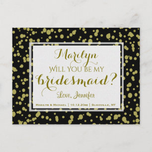 Gold and Black Glam Will You Be My Bridesmaid? Invitation Postcard