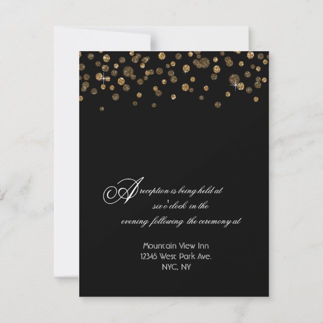 Gold and Black Glitter Confetti Reception Invitation (Back)