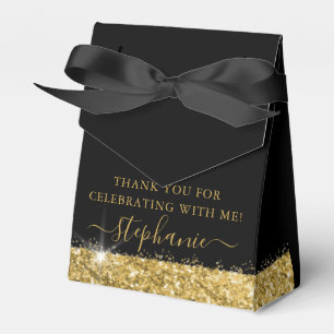 Gold and Black  Glitter Speck Confetti Triangle Favour Box