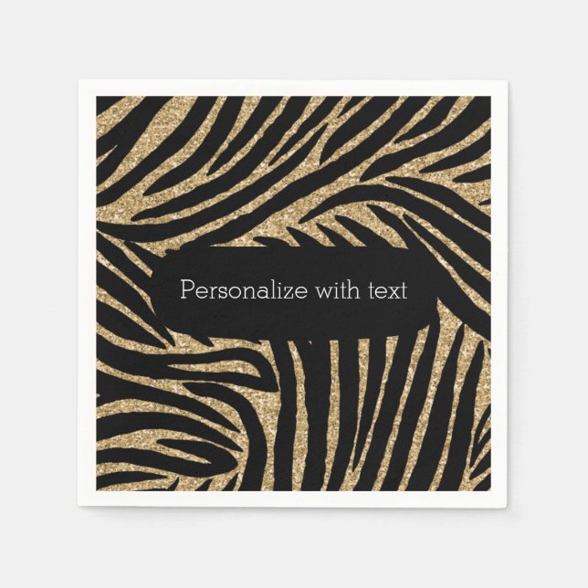 Gold and Black Glitter Zebra Print Napkin (Front)