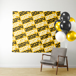 Gold and Black Graduation Backdrop Tapestry
