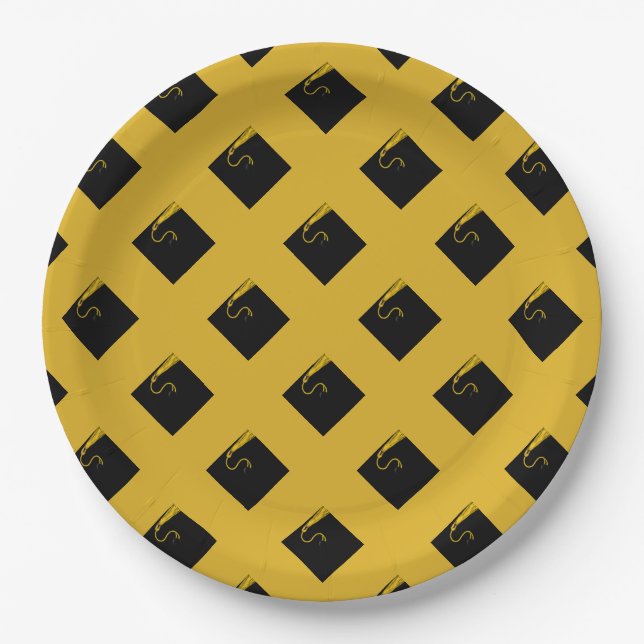 Gold and Black Graduation Paper Plate (Front)