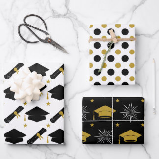 Gold And Black Graduation  Wrapping Paper Sheet