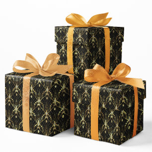 Gold and black gram Art Deco pattern Wrapping Paper