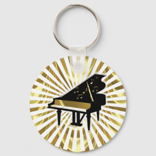 Gold and Black Grand Piano Music Notes Key Ring