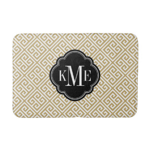 Gold and Black Greek Key Monogram Bath Mat