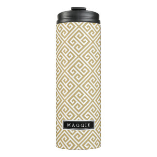 Gold and Black Greek Key Monogram Thermal Tumbler