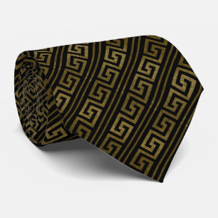 Gold and Black Greek Key Stripe Design Tie