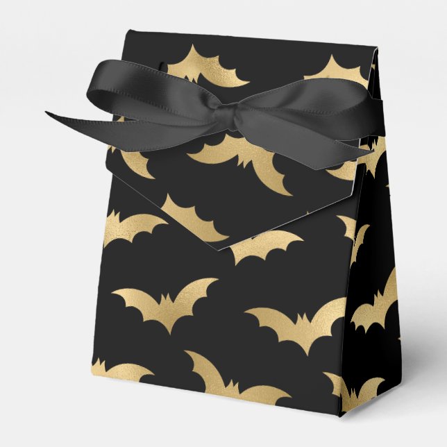 Gold and Black Halloween Bats Favour Box (Front Side)