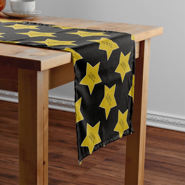 Gold And Black Happy Birthday Stars Hollywood Short Table Runner (Creator Uploaded)