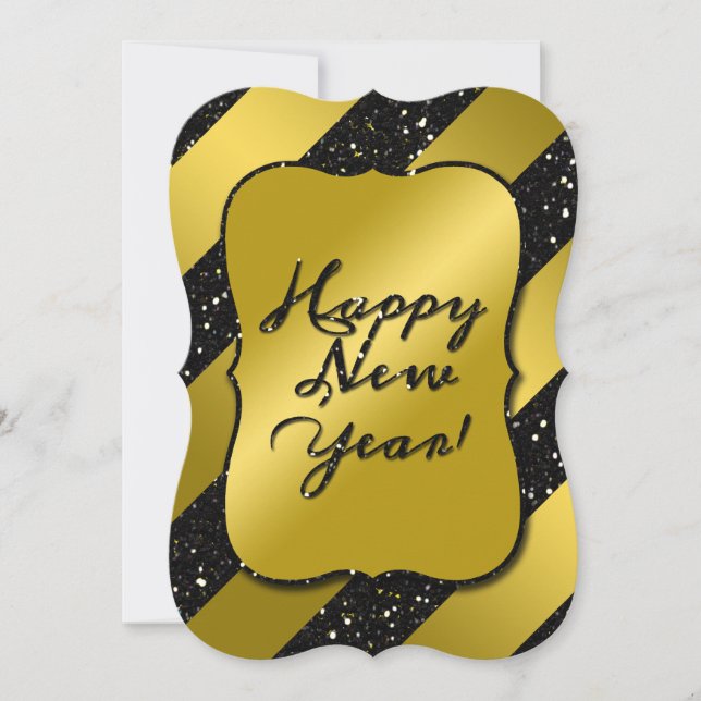 Gold and Black Happy New Year Glitter Satin Look (Front)