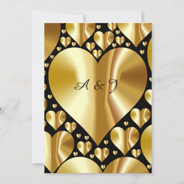 gold and black heart Classic Wedding invitation (Front)