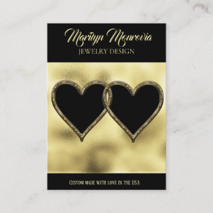 Gold and Black Hearts Earring Display QR Code Bus Business Card
