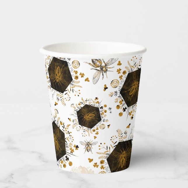 Gold and Black Honey Bee Paper Cups (Front)