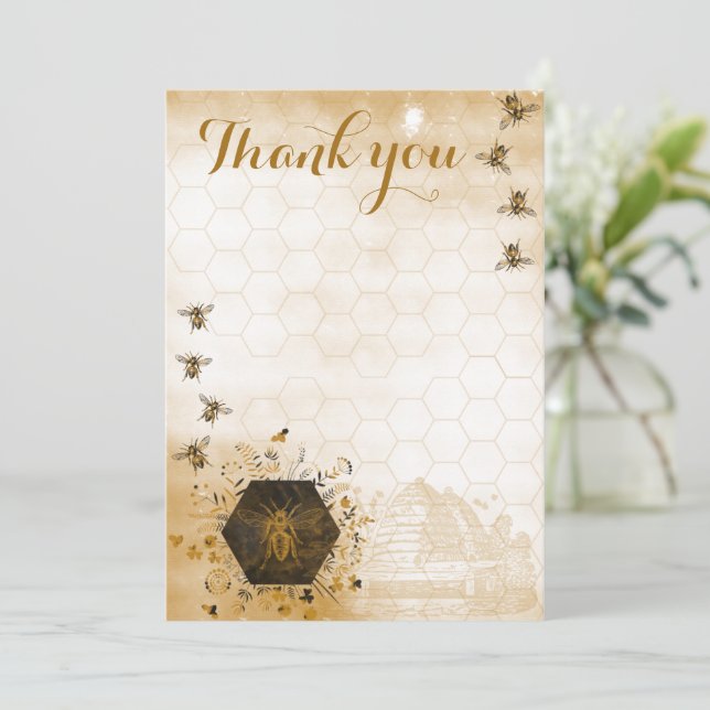 Gold and Black Honey Bee Thank You Card (Standing Front)