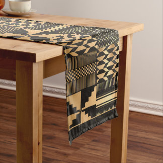 Gold and Black Kente Cloth-Inspired Short Table Runner