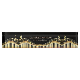 Gold And Black Keyboard And Clef Nameplate