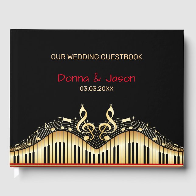 Gold And Black Keyboard Guest Book (Front)
