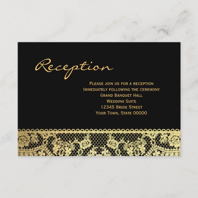 Gold and Black Lace Reception Info Card (Front)