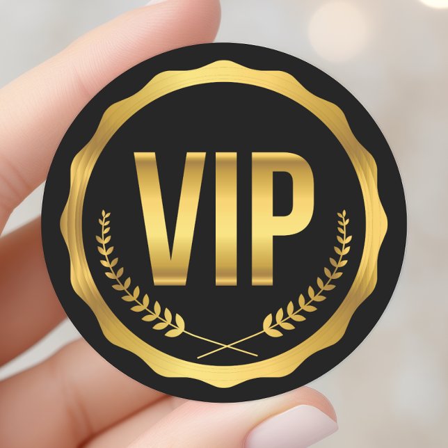 Gold and Black Laurel VIP Party Pass Classic Round Sticker (Creator Uploaded)