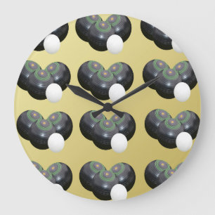 Gold And Black Lawn Bowls Pattern, Large Clock