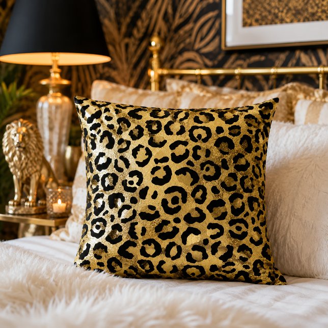 Gold and Black Leopard Print Animal Pattern Cushion (Creator Uploaded)