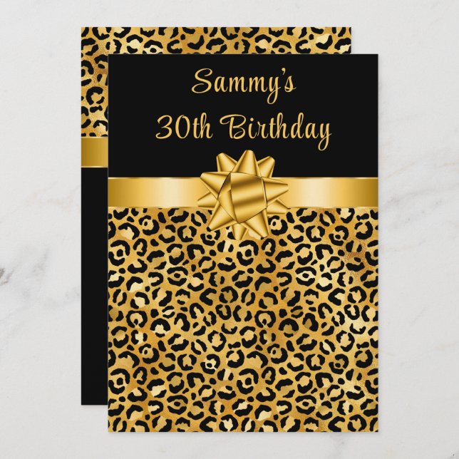 Gold and Black Leopard Print Birthday Party Invitation (Front/Back)