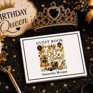 Gold And Black Luxe Glitter Fifty And Fabulous Gue Guest Book
