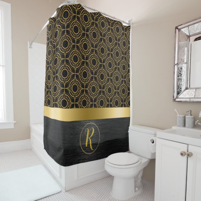 Gold And Black Luxury Art Deco Shower Curtain (In Situ)