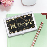 Gold and Black Luxury Vintage Baroque Classic  Business Card Holder<br><div class="desc">Classy customisable business card holder design on a black backdrop with faux gold ornaments. The text is completely editable.</div>