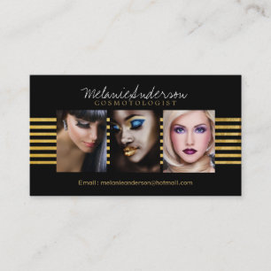 Gold and Black Makeup Artist Business Cards