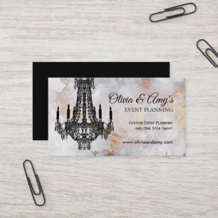 Gold and Black Marble Chandelier Business Cards